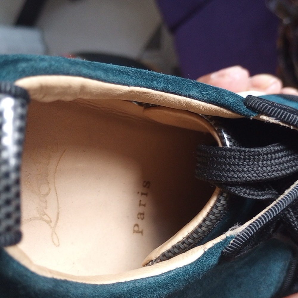 Christian Louboutin Green Suede Spikes Paris Size 40.5 Good Condition No Bx - Picture 9 of 12